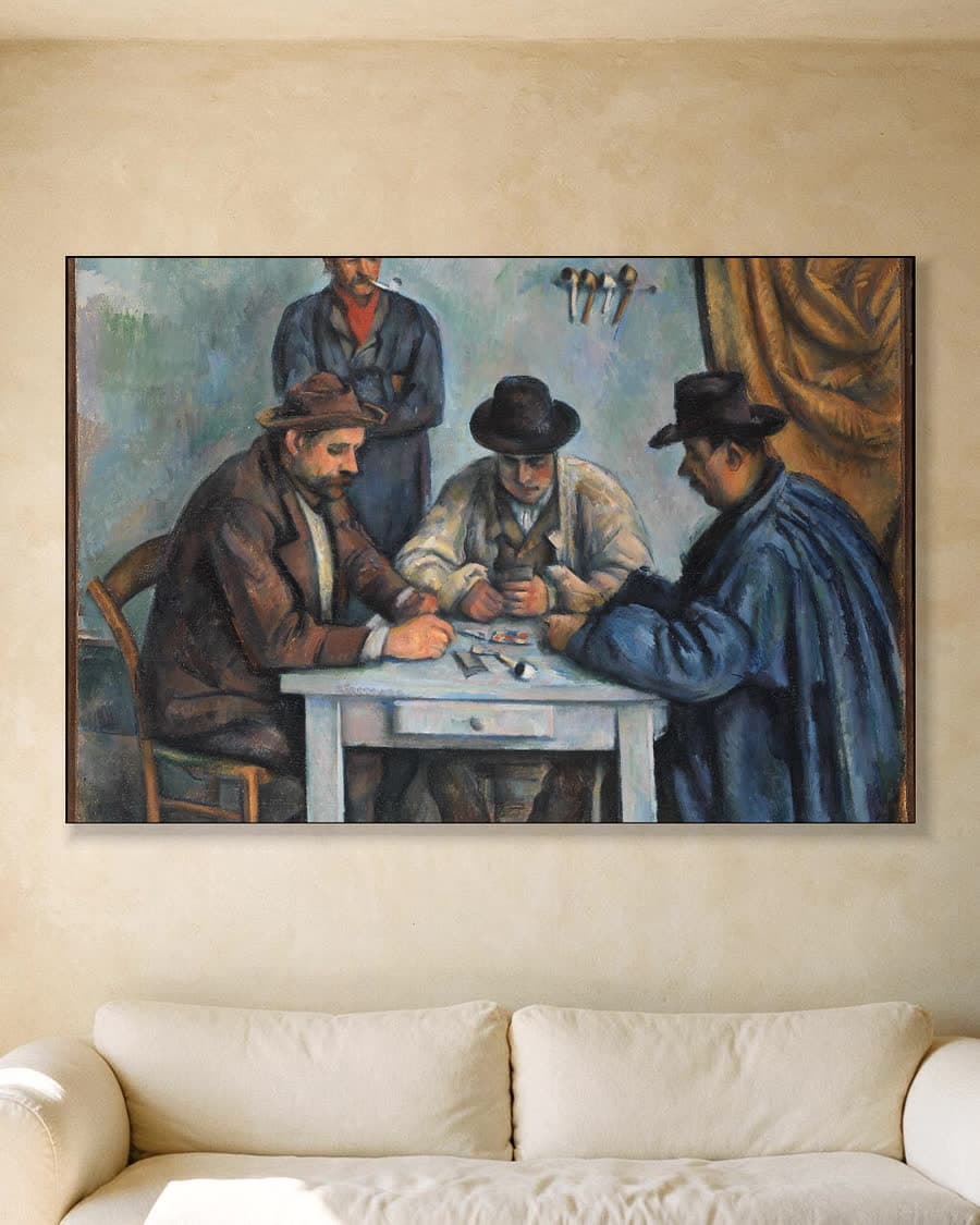 De kaartspelers in een aluminium frame aan dezelfde muur