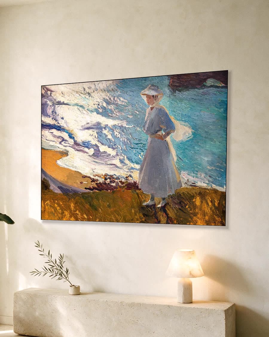 María in tegenlicht, Biarritz in een aluminium frame aan dezelfde muur
