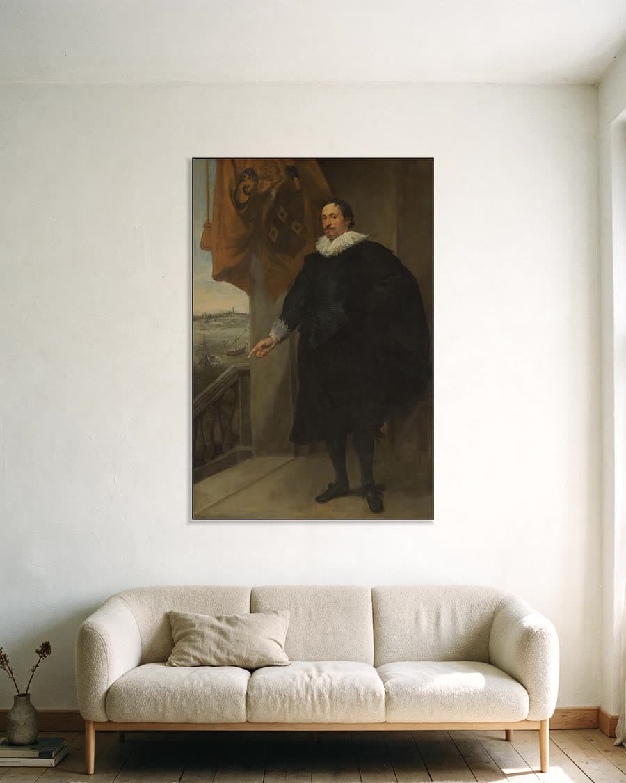Portret van een edelman, mogelijk Nicolaes van der Borght in een aluminium frame aan dezelfde muur