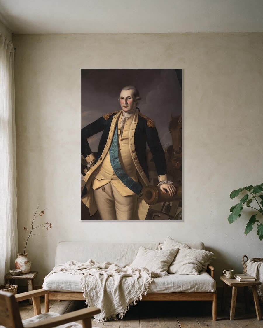 George Washington bij Princeton in een aluminium frame aan dezelfde muur