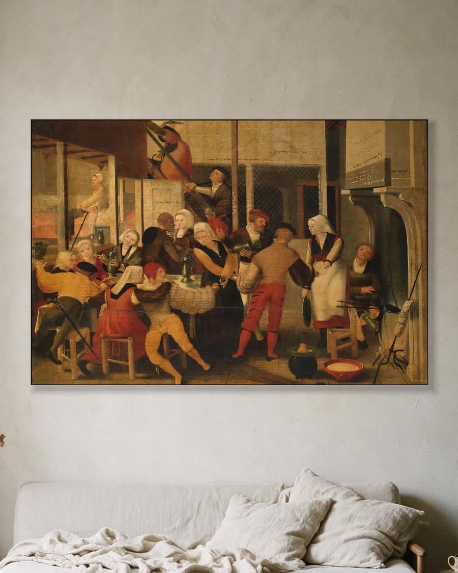 Gezelschap in een bordeel in een aluminium frame aan dezelfde muur