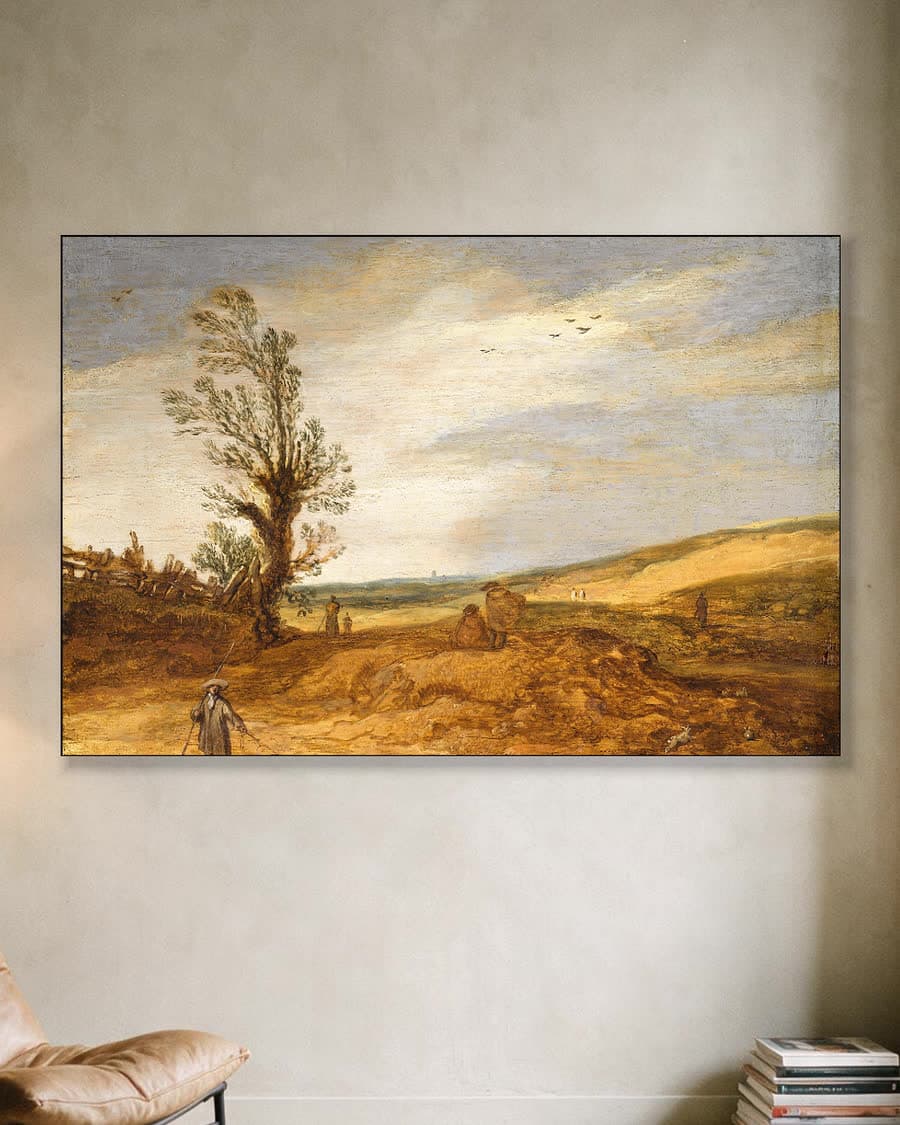 Gezicht in de duinen in een aluminium frame aan dezelfde muur