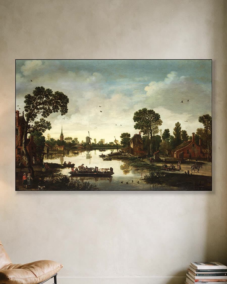 Het pontveer in een aluminium frame aan dezelfde muur