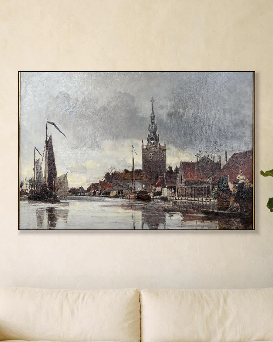 Gezicht op Overschie in een aluminium frame aan dezelfde muur