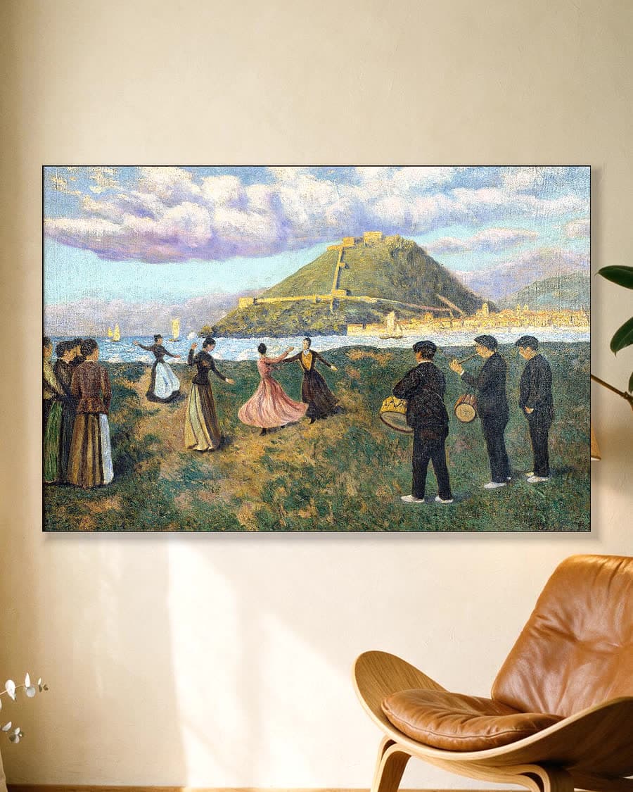 Baskisch feest in El Antiguo bij San Sebastián in een aluminium frame aan dezelfde muur