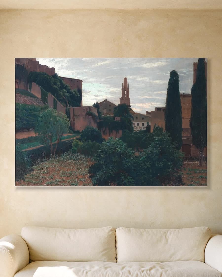 Gezicht op Girona in een aluminium frame aan dezelfde muur