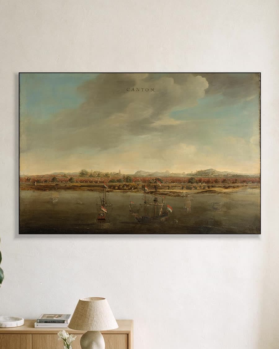 Gezicht op Kanton, China in een aluminium frame aan dezelfde muur