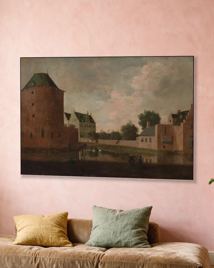 Het slot Teylingen in een aluminium frame aan dezelfde muur