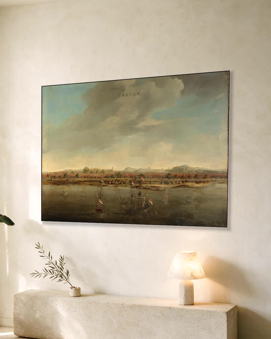 Gezicht op Kanton, China in een aluminium frame aan dezelfde muur