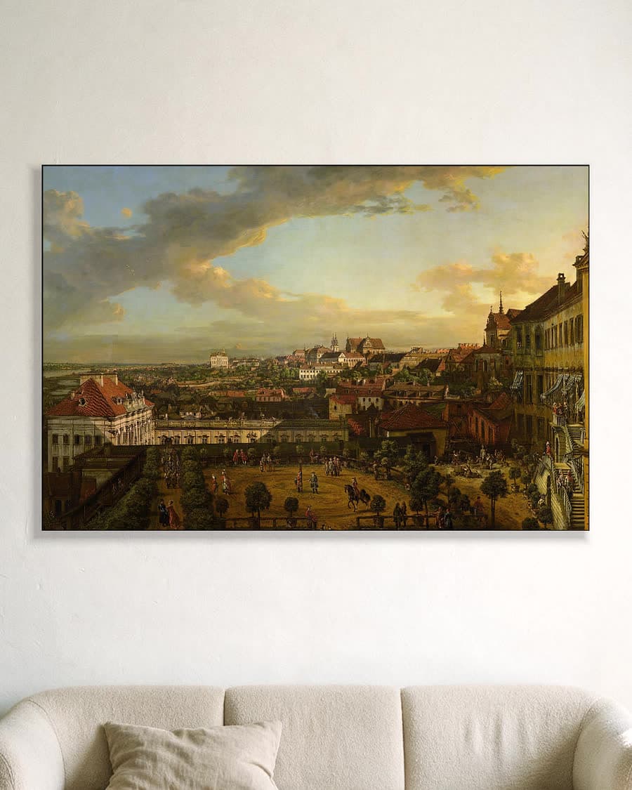 Gezicht op Warschau vanaf het Koninklijk Kasteel in een aluminium frame aan dezelfde muur