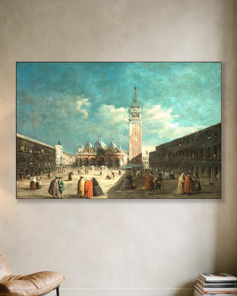 Het San Marcoplein in Venetië in een aluminium frame aan dezelfde muur