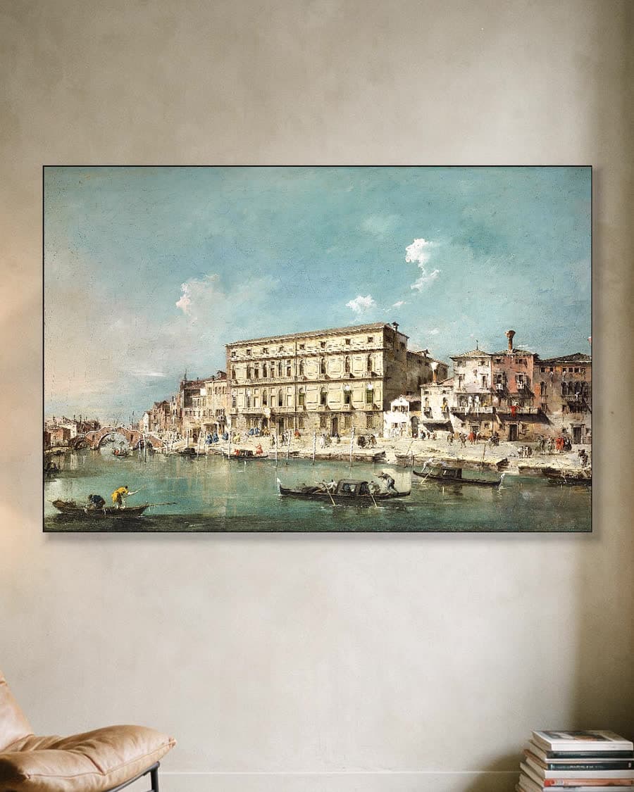 Gezicht op het Venetiaanse kanaal in een aluminium frame aan dezelfde muur