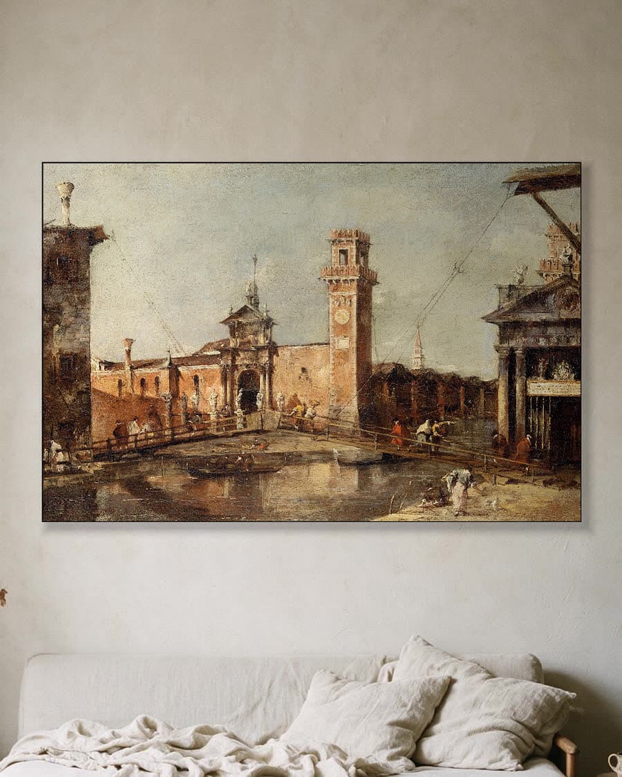 Venetiaans Kanaalgezicht in een aluminium frame aan dezelfde muur