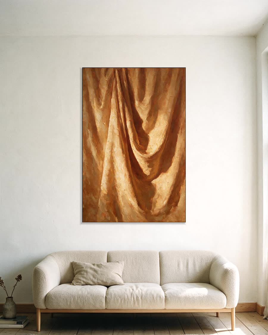 Gordijn in de plooi in een aluminium frame aan dezelfde muur