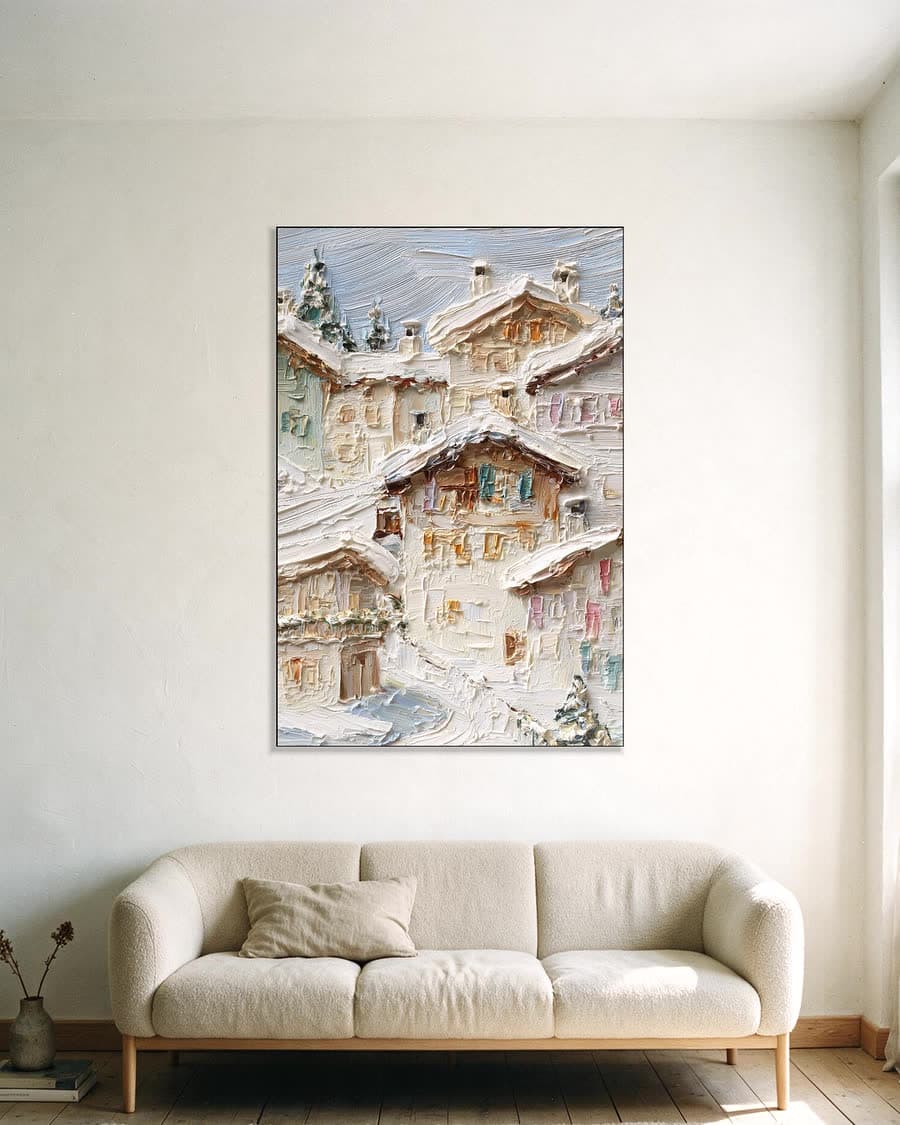 Sneeuw op de daken in een aluminium frame aan dezelfde muur