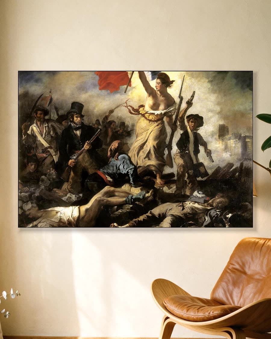 De vrijheid leidt het volk in een aluminium frame aan dezelfde muur