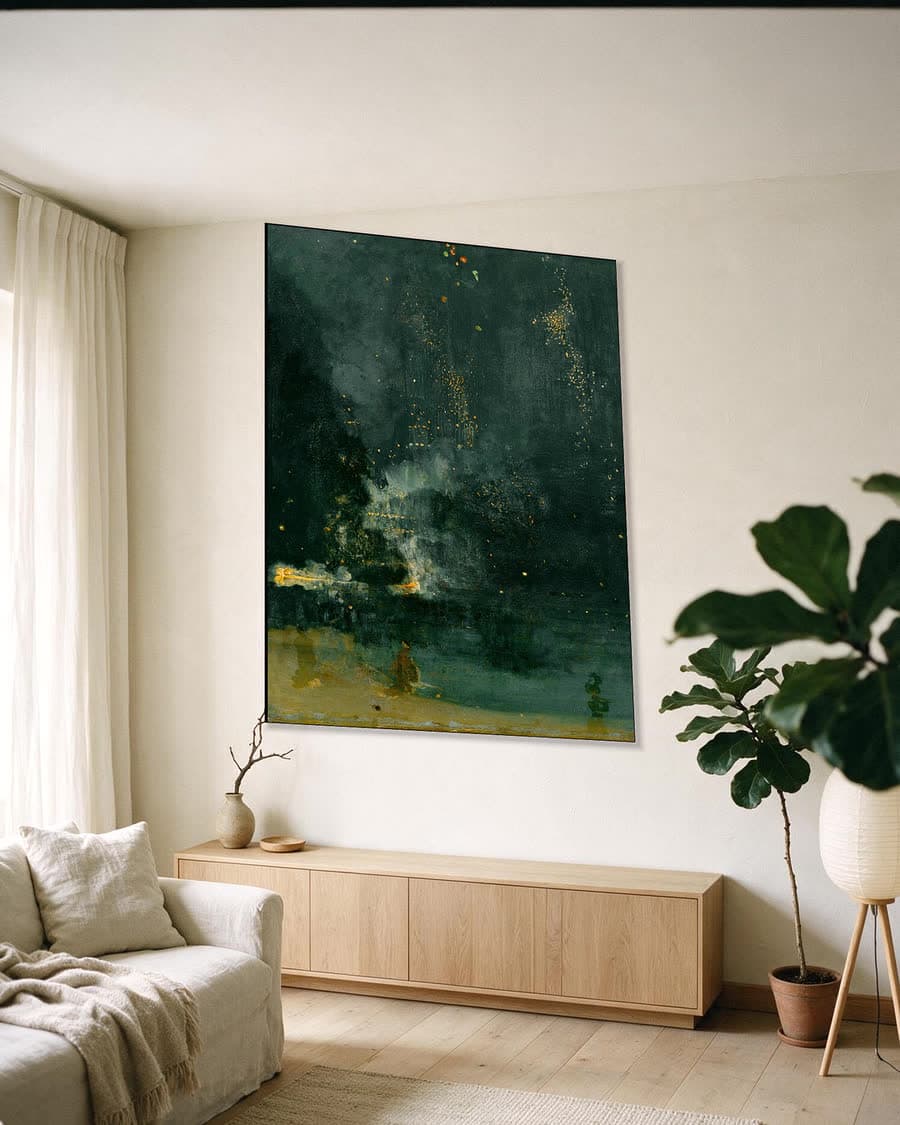 Nachtelijk Vuurwerk in een aluminium frame aan dezelfde muur