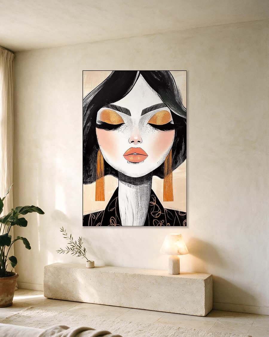 Gouden ooglid in een aluminium frame aan dezelfde muur
