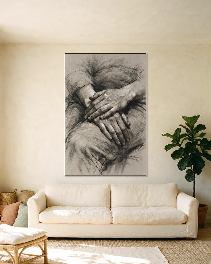 Handen in de schoot in een aluminium frame aan dezelfde muur