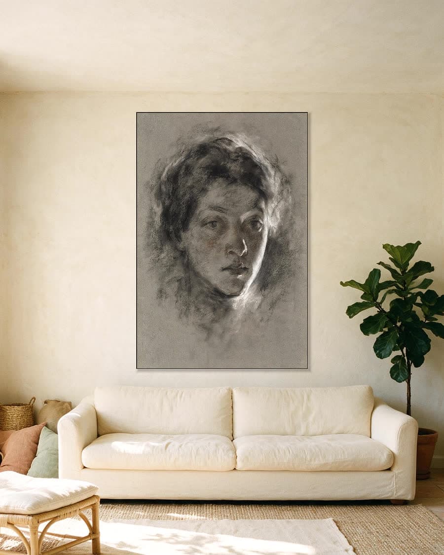 Kop in tegenlicht in een aluminium frame aan dezelfde muur