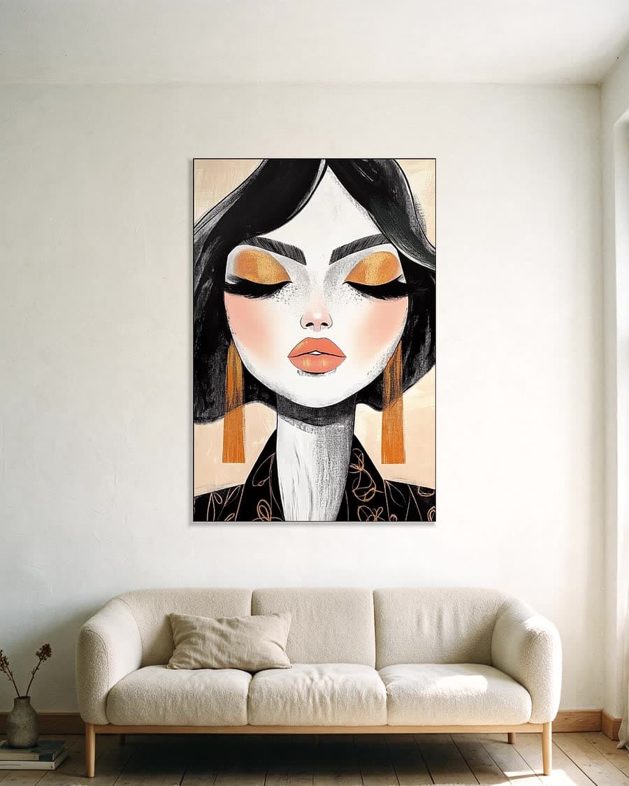 Gouden ooglid in een aluminium frame aan dezelfde muur