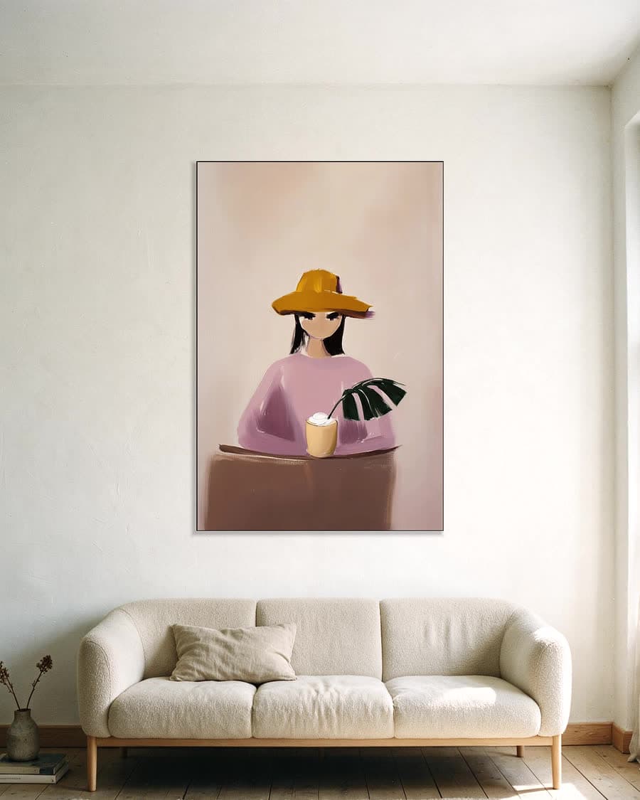 Onder de gele hoed in een aluminium frame aan dezelfde muur