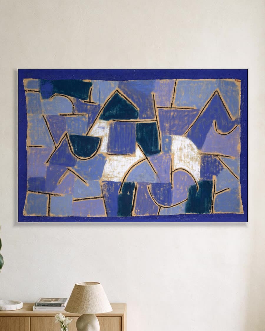 Harmonie in Blauw in een aluminium frame aan dezelfde muur