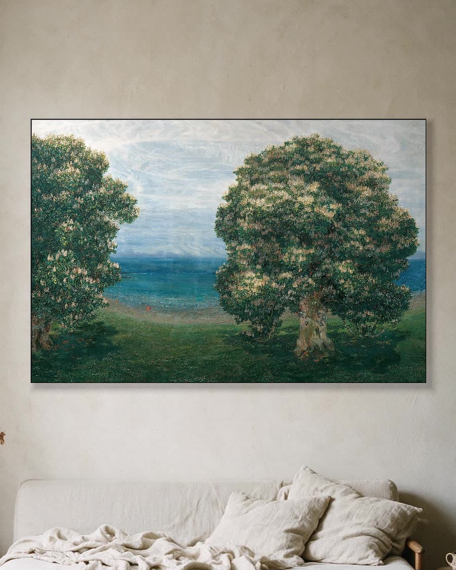 Bloeiende kastanjes (1900) in een aluminium frame aan dezelfde muur