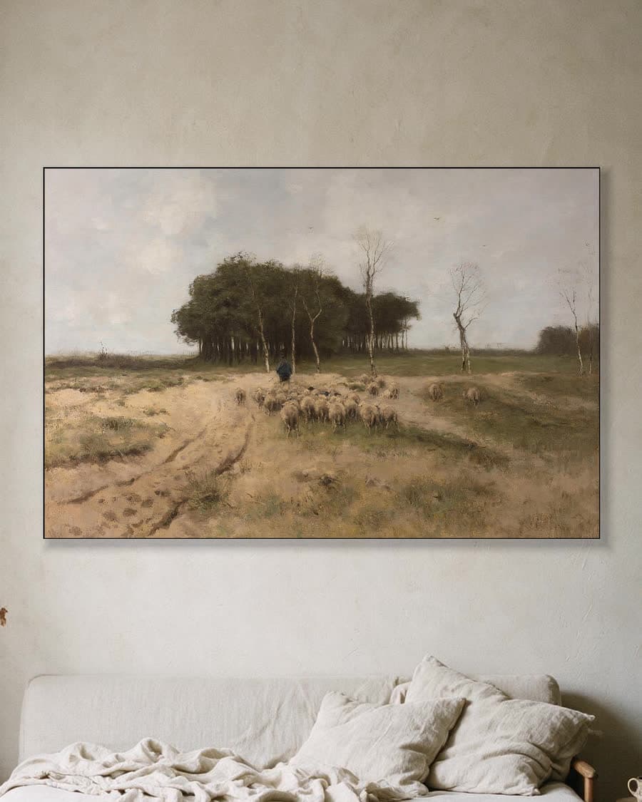 Heide bij Laren (paarse heide) in een aluminium frame aan dezelfde muur