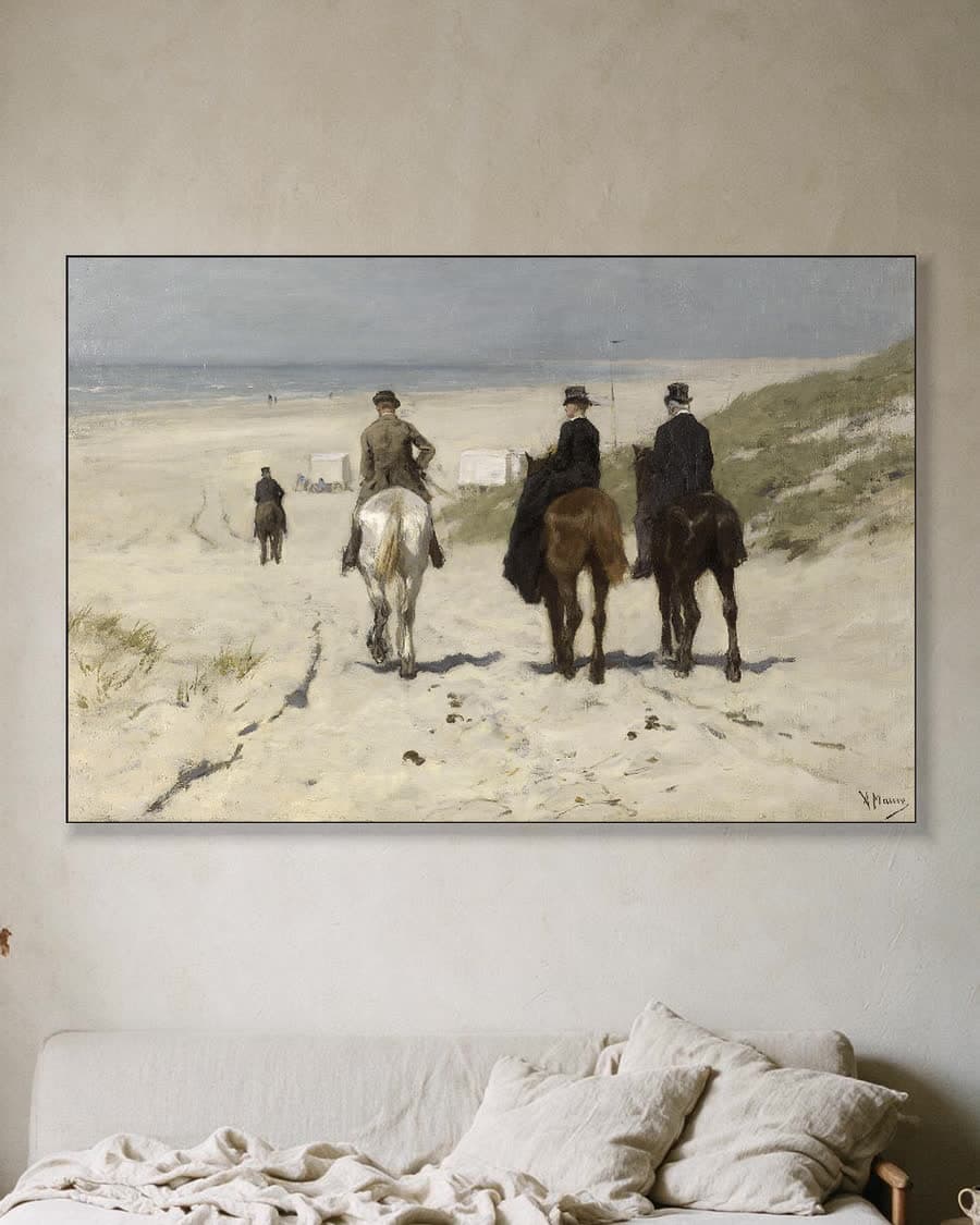 Morgenrit langs het strand in een aluminium frame aan dezelfde muur