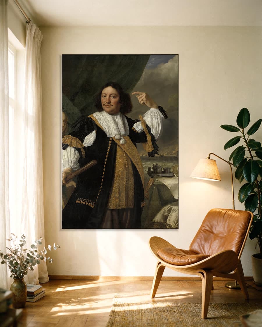 Aert van Nes, luitenant-admiraal in een aluminium frame aan dezelfde muur