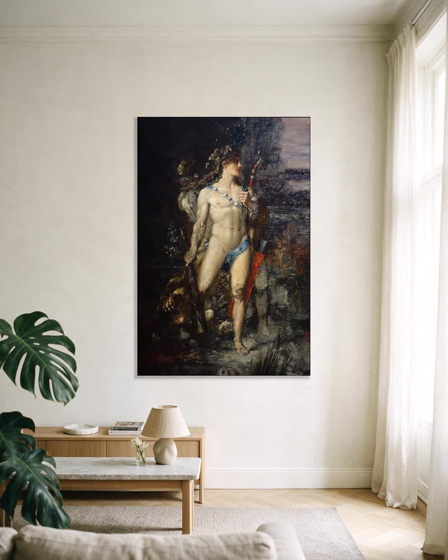 Hercules en de Lernaeïsche hydra in een aluminium frame aan dezelfde muur