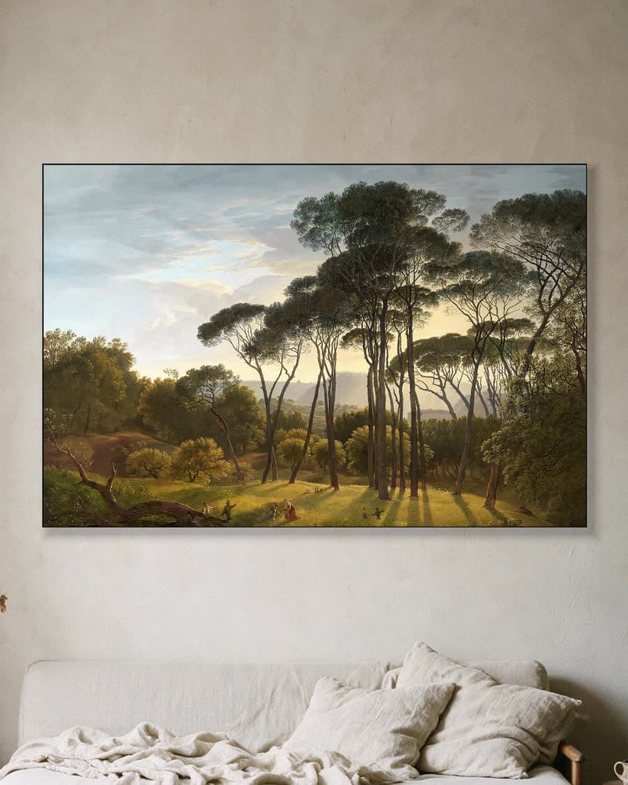 Avondlicht in het bos in een aluminium frame aan dezelfde muur