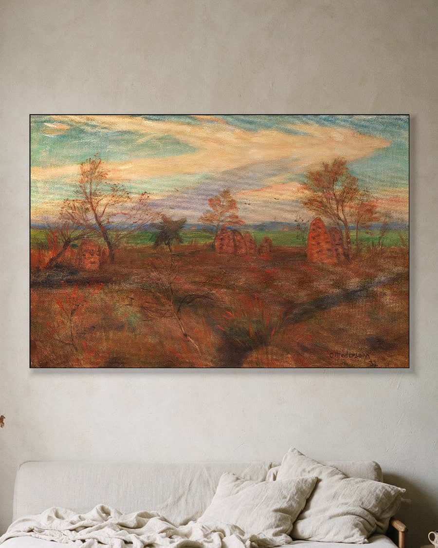 Herfstavond in het veen (Worpswede) in een aluminium frame aan dezelfde muur