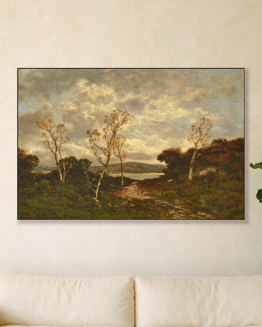 Herfstlandschap met pad in een aluminium frame aan dezelfde muur