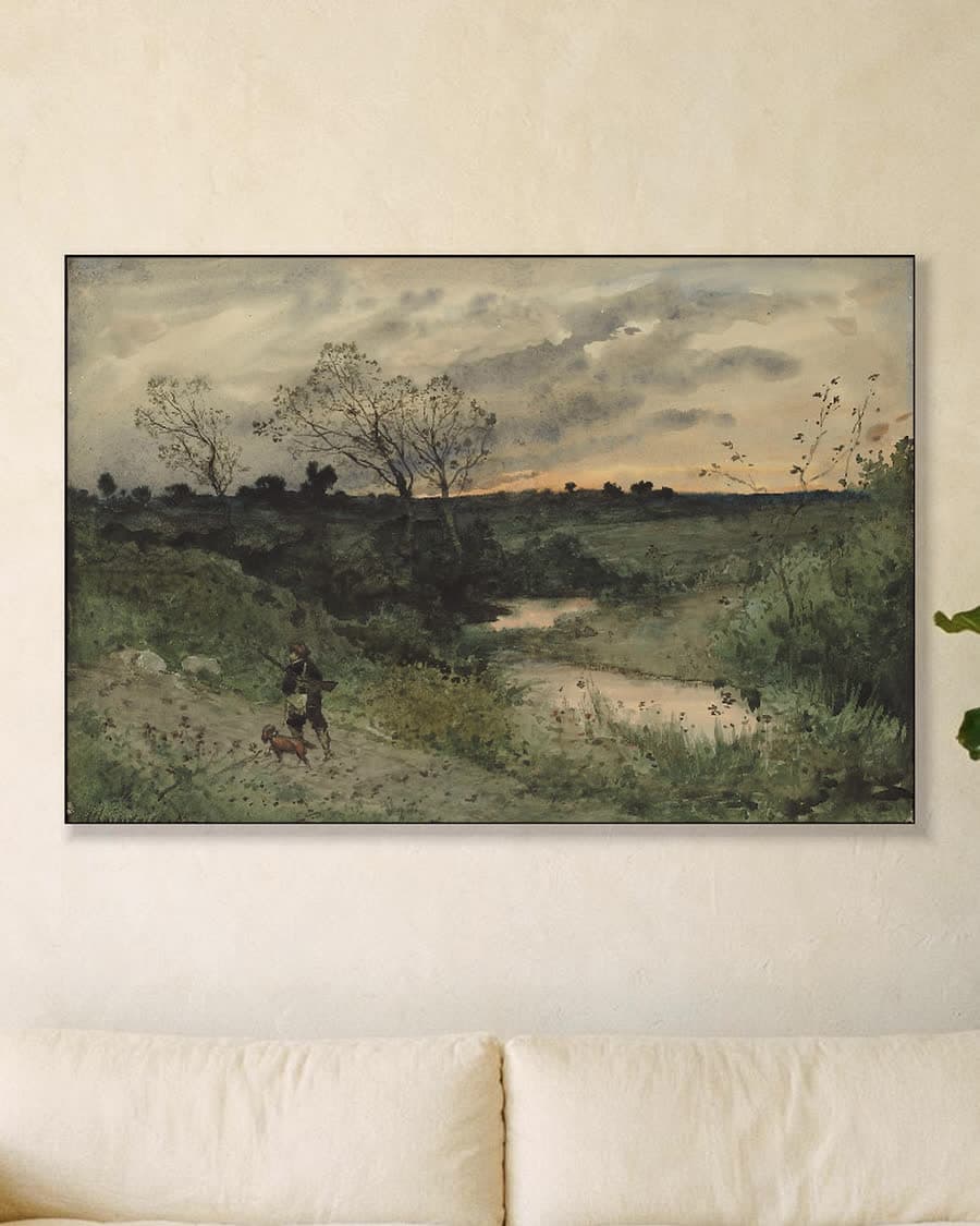 Avondwandeling langs de beek in een aluminium frame aan dezelfde muur