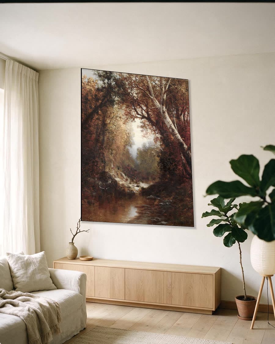 Herfsttafereel in de Adirondacks in een aluminium frame aan dezelfde muur