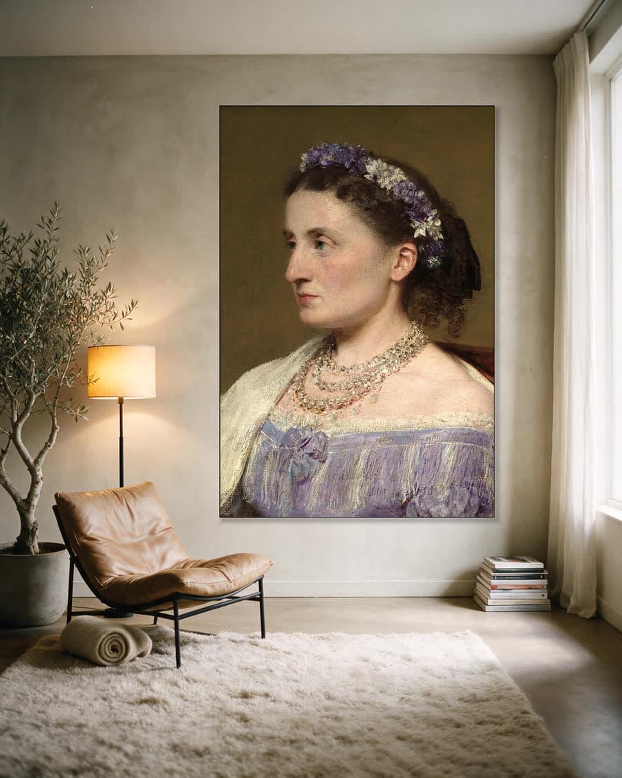 Hertogin de Fitz-James in een aluminium frame aan dezelfde muur