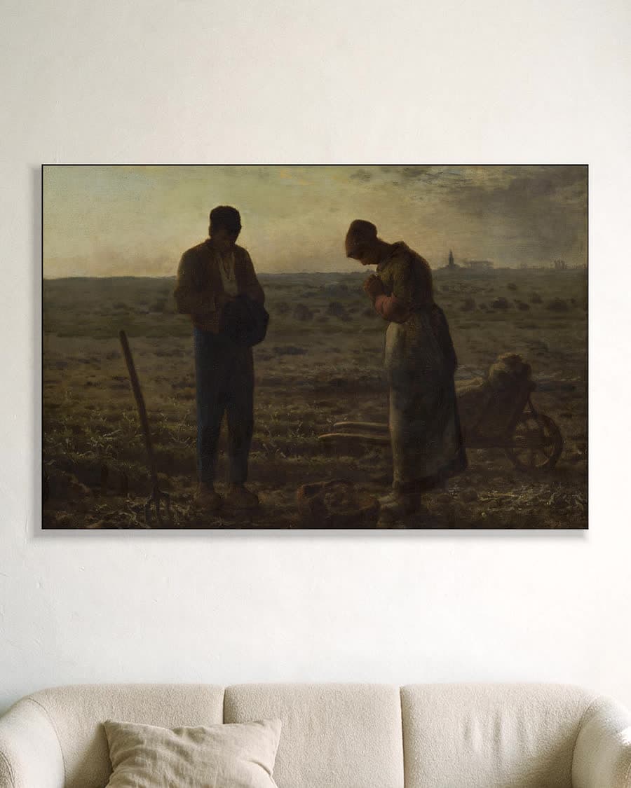 Het angelus (1857-59) in een aluminium frame aan dezelfde muur