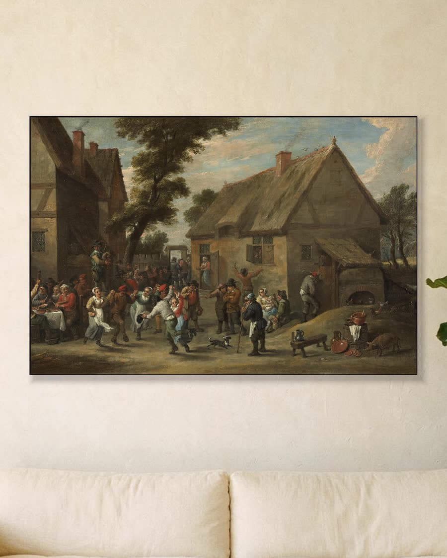 Dorpsfeest in een aluminium frame aan dezelfde muur
