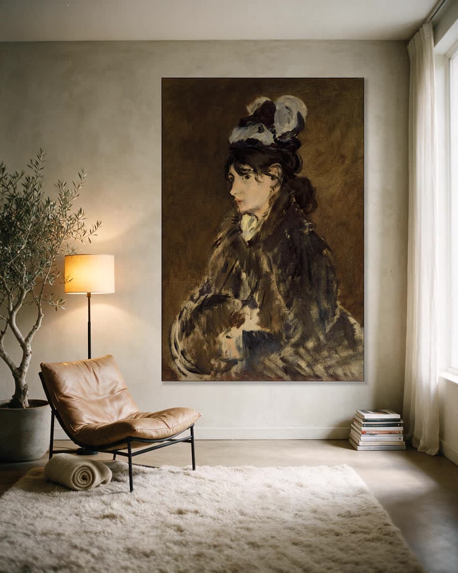 Berthe Morisot met een mof in een aluminium frame aan dezelfde muur