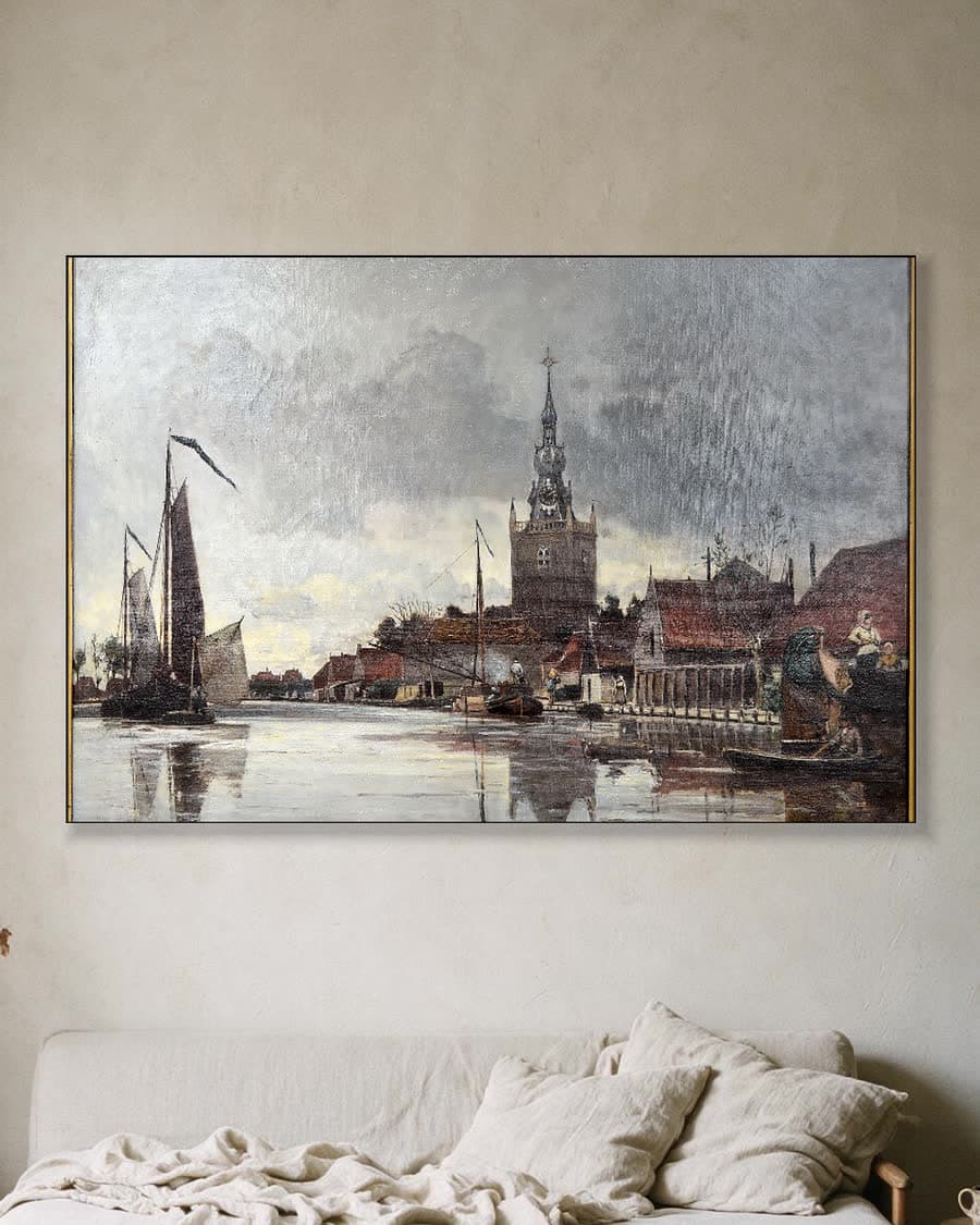 Gezicht op Overschie in een aluminium frame aan dezelfde muur