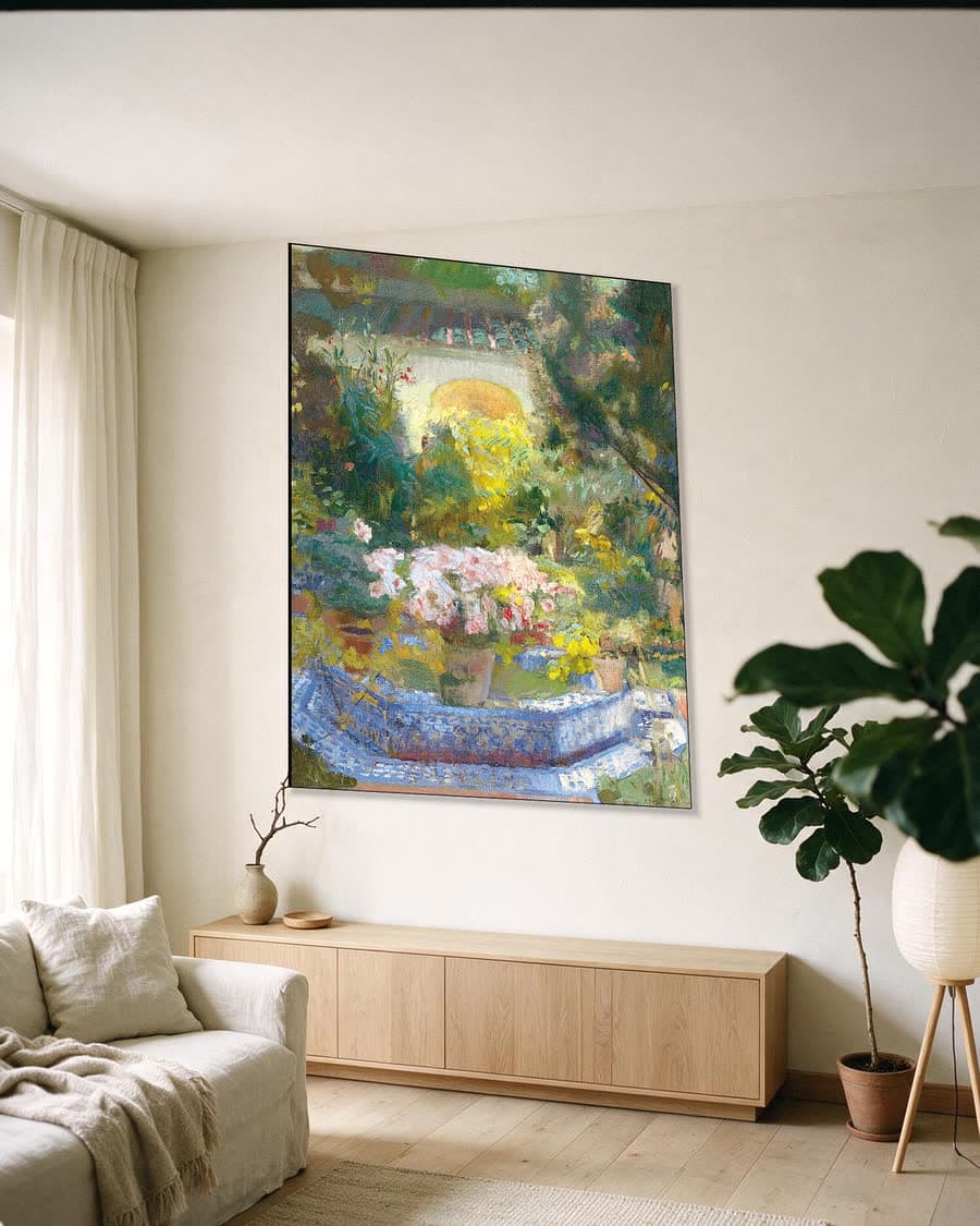 Binnenplaats van de Casa Sorolla in een aluminium frame aan dezelfde muur