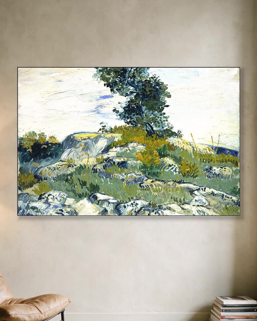 De rotsen in een aluminium frame aan dezelfde muur
