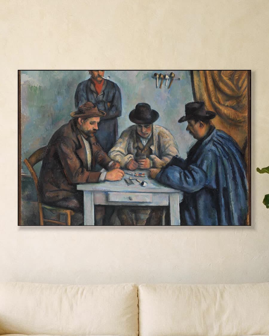 De kaartspelers in een aluminium frame aan dezelfde muur