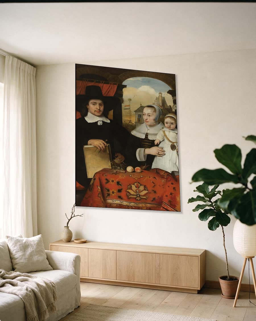 Willem van der Helm, stadsarchitect van Leiden in een aluminium frame aan dezelfde muur