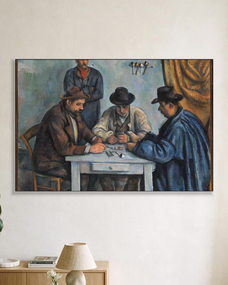 De kaartspelers in een aluminium frame aan dezelfde muur