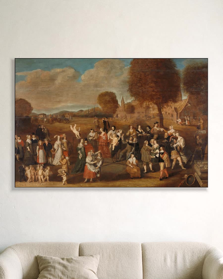 De huwelijksfuik: allegorie op het huwelijk in een aluminium frame aan dezelfde muur