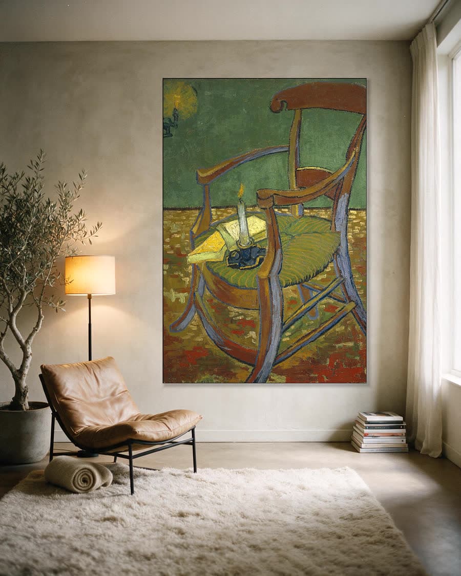 De stoel van Gauguin in een aluminium frame aan dezelfde muur