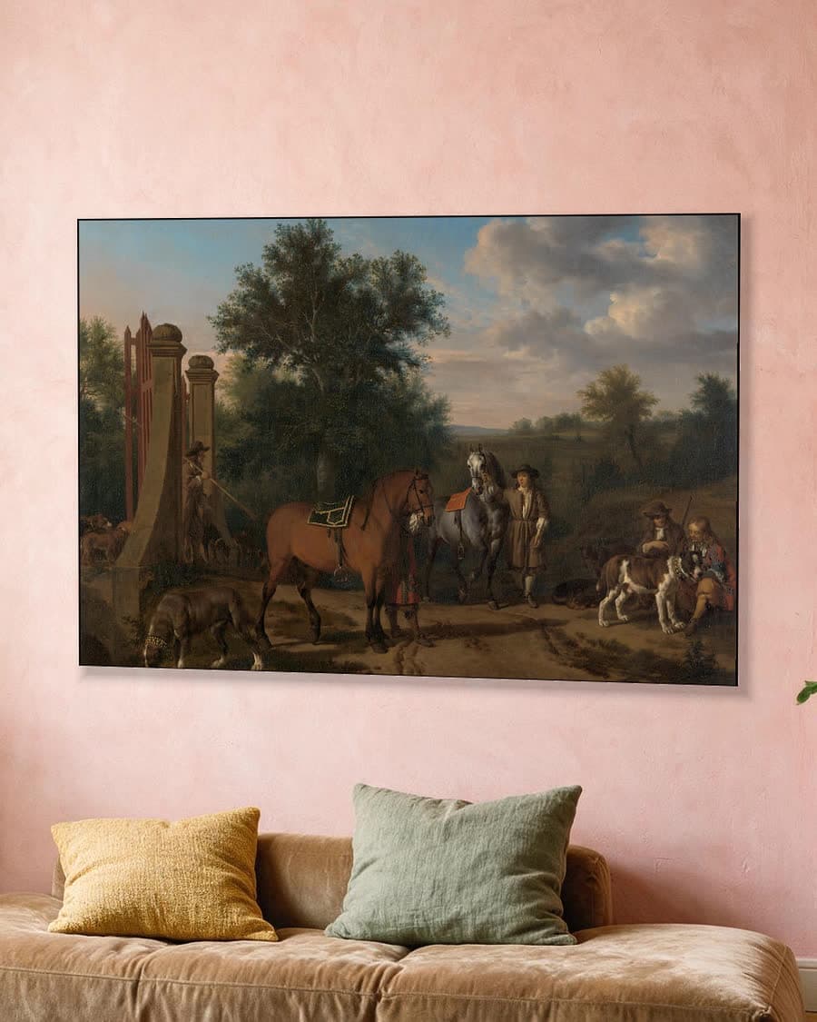 Het jachtgezelschap in een aluminium frame aan dezelfde muur